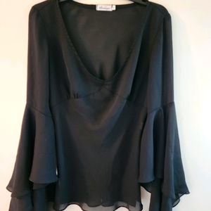 Younique Sheer Black Blouse Flowing Sleeves